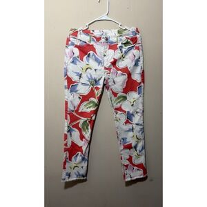 Tyler Boe Floral Print Skinny Jeans Women's Size 6 Stretch Ankle Raw Hem